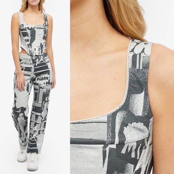 Miaou | NWT Campbell Corset Stretch Canvas Stone Grey 90s Y2K Pop Art L - Picture 12 of 12